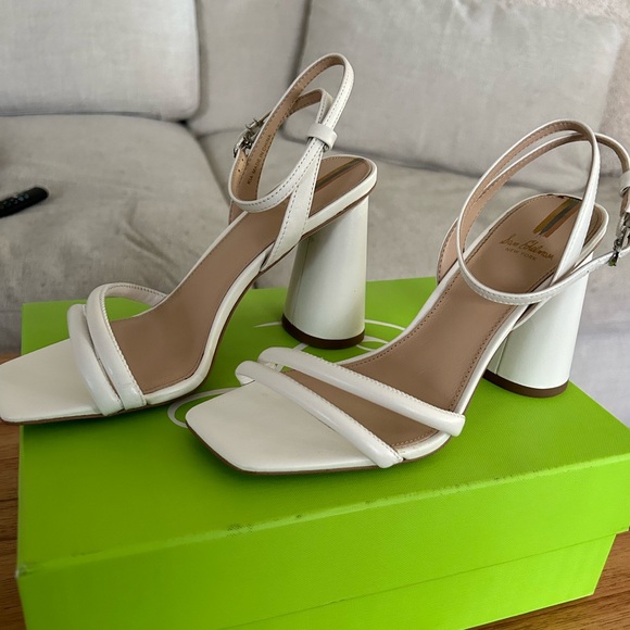 Sam Edelman white leather Kia Block Heel Sandal size 6.5 women’s - Picture 2 of 7